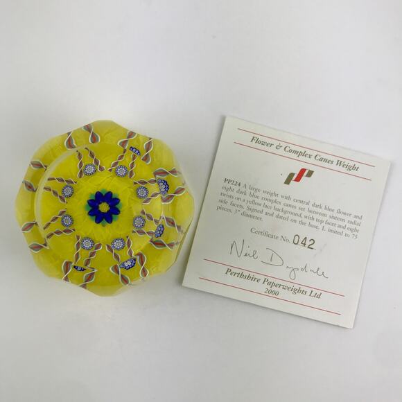 Perthshire PP224 2000 Flower & Complex Canes Yellow Lace Twist Paperweight Cert - Picture 2 of 15